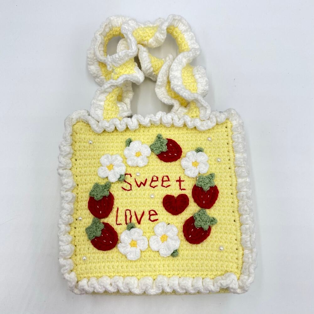 Crochet Yellow Strawberries Mini Bag 6 x 6